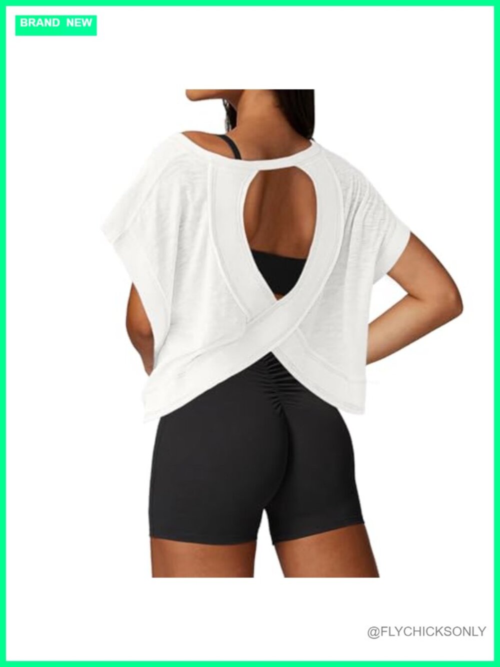 Women Open Back Workout Crop Tee Ribbed Short Sleeve Gym Yoga Athletic Top